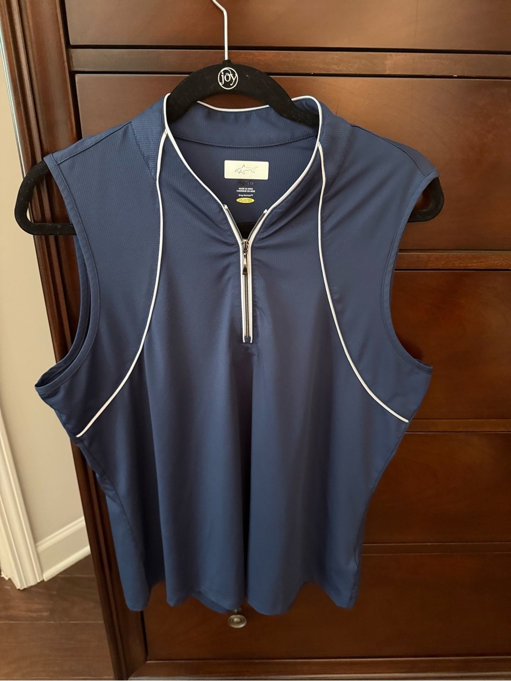 Greg Norman Sleeveless Navy Performance Golf Zip-Front Top